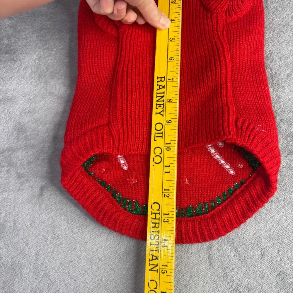 Merry & Bright Christmas Tree Pet Sweater Red Med Jingle Bells Pom Poms Holiday